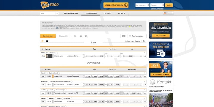 Live-Wetten Bet3000 Live-Wetten Bet3000