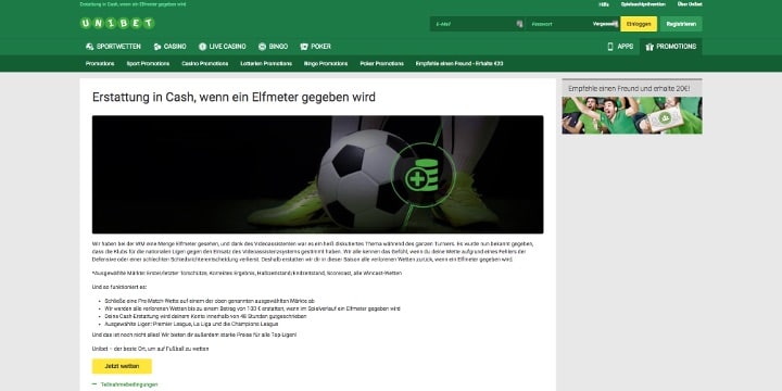 Unibet - Erstattung bei Elfmeter Unibet - Erstattung bei Elfmeter